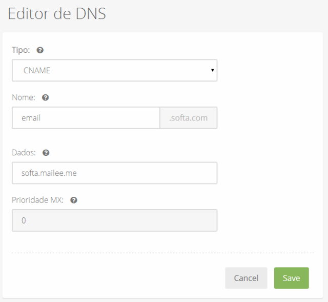 Painel DNS da RedeHost